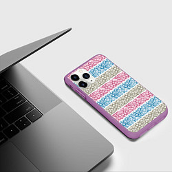 Чехол iPhone 11 Pro матовый Горизонтальные разноцветные полосы с тигровым узор, цвет: 3D-фиолетовый — фото 2