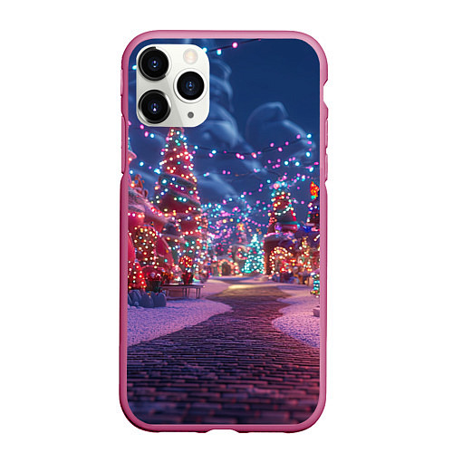 Чехол iPhone 11 Pro матовый Дорога в новый год / 3D-Малиновый – фото 1