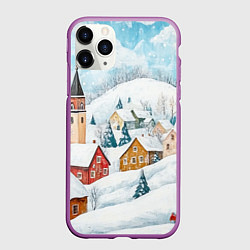 Чехол iPhone 11 Pro матовый Деревенские новогодние домики, цвет: 3D-фиолетовый