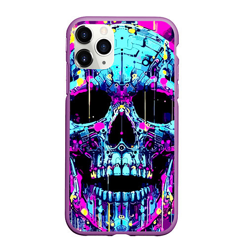 Чехол iPhone 11 Pro матовый Cool skull sketch - blots / 3D-Фиолетовый – фото 1