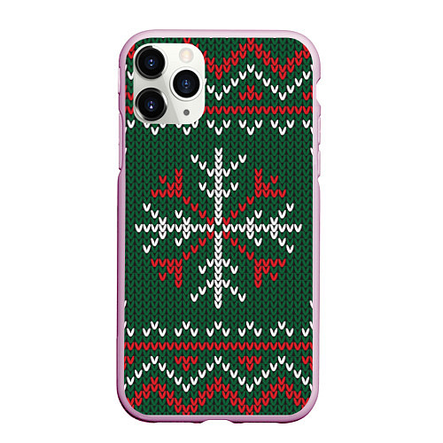 Чехол iPhone 11 Pro матовый Knitted Snowflake Pattern / 3D-Розовый – фото 1