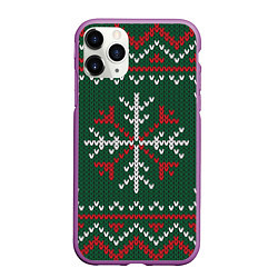 Чехол iPhone 11 Pro матовый Knitted Snowflake Pattern, цвет: 3D-фиолетовый