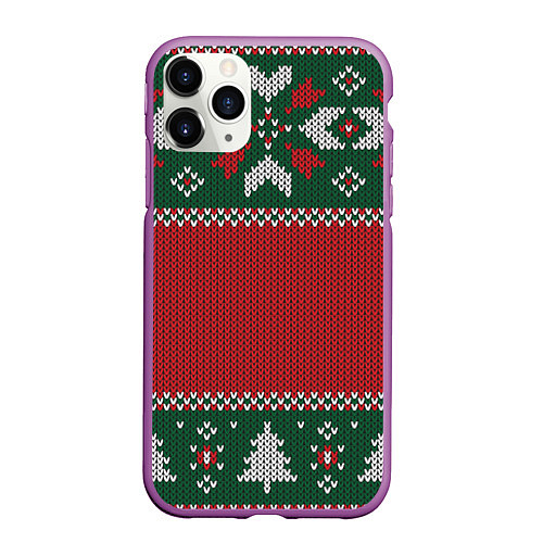 Чехол iPhone 11 Pro матовый Knitted Christmas Pattern / 3D-Фиолетовый – фото 1