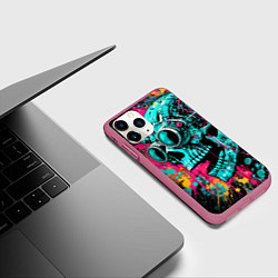 Чехол iPhone 11 Pro матовый Cyber skull sketch - color blots, цвет: 3D-малиновый — фото 2