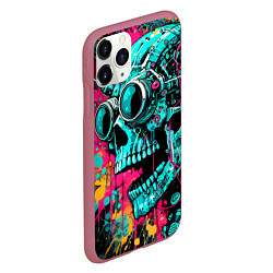 Чехол iPhone 11 Pro матовый Cyber skull sketch - color blots, цвет: 3D-малиновый — фото 2