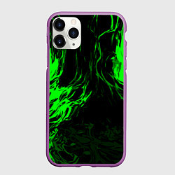 Чехол iPhone 11 Pro матовый Зелёная энергия на чёрном фоне, цвет: 3D-фиолетовый