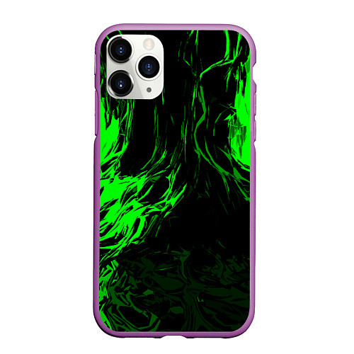 Чехол iPhone 11 Pro матовый Зелёная энергия на чёрном фоне / 3D-Фиолетовый – фото 1