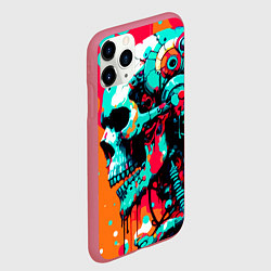 Чехол iPhone 11 Pro матовый Cyber skull sketch - ai art fantasy, цвет: 3D-малиновый — фото 2
