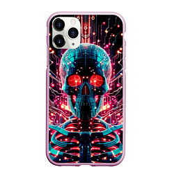 Чехол iPhone 11 Pro матовый Neon cyber skull - ai art fantasy, цвет: 3D-розовый