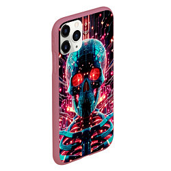 Чехол iPhone 11 Pro матовый Neon cyber skull - ai art fantasy, цвет: 3D-малиновый — фото 2