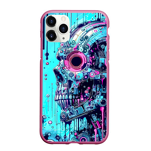 Чехол iPhone 11 Pro матовый Cyber skull - blots sketch / 3D-Малиновый – фото 1