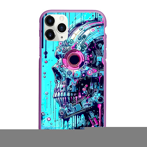 Чехол iPhone 11 Pro матовый Cyber skull - blots sketch / 3D-Фиолетовый – фото 1