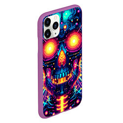 Чехол iPhone 11 Pro матовый Neon skull - ai art fantasy, цвет: 3D-фиолетовый — фото 2