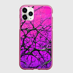 Чехол iPhone 11 Pro матовый Чёрные волокна и фиолетовый градиент абстракция