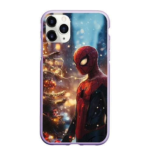 Чехол iPhone 11 Pro матовый Spider-man new year / 3D-Светло-сиреневый – фото 1