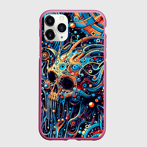 Чехол iPhone 11 Pro матовый Фантазийная композиция с черепом / 3D-Малиновый – фото 1