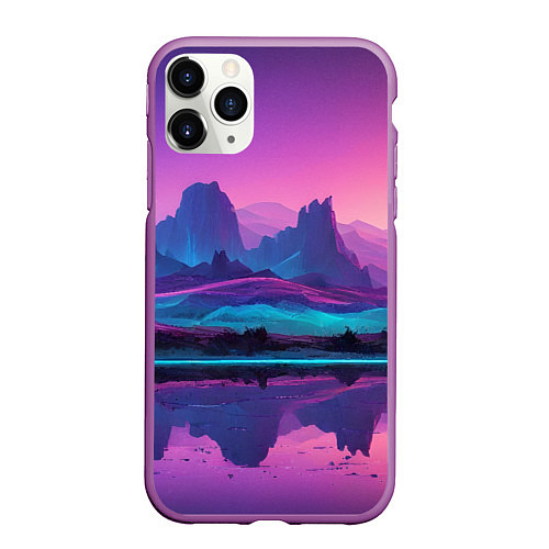 Чехол iPhone 11 Pro матовый Фиолетовые горы / 3D-Фиолетовый – фото 1