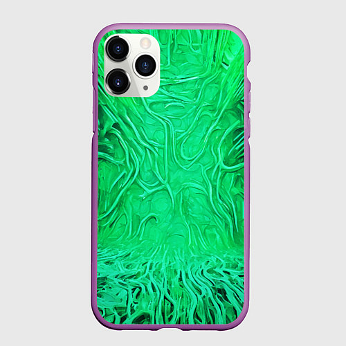 Чехол iPhone 11 Pro матовый Зелёный симбионт абстракция / 3D-Фиолетовый – фото 1