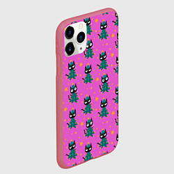 Чехол iPhone 11 Pro матовый Черный кот в костюме новогодней елки паттерн, цвет: 3D-малиновый — фото 2