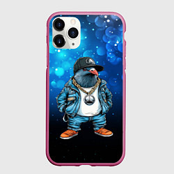 Чехол iPhone 11 Pro матовый Голубь гангстер, цвет: 3D-малиновый