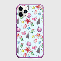 Чехол iPhone 11 Pro матовый Новогодний фон, цвет: 3D-фиолетовый