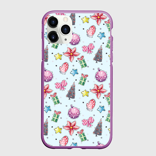Чехол iPhone 11 Pro матовый Новогодний фон / 3D-Фиолетовый – фото 1