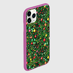 Чехол iPhone 11 Pro матовый Разноцветные шары на ёлке, цвет: 3D-фиолетовый — фото 2