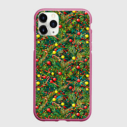 Чехол iPhone 11 Pro матовый Разноцветные ёлочные шары, цвет: 3D-малиновый