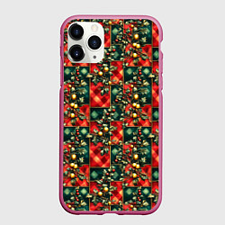 Чехол iPhone 11 Pro матовый Остролистный падуб и золотые шары, цвет: 3D-малиновый