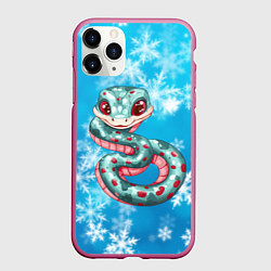 Чехол iPhone 11 Pro матовый Новогодняя змейка и новый год, цвет: 3D-малиновый