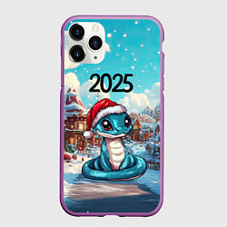 Чехол iPhone 11 Pro матовый Новогодняя змейка в городе, цвет: 3D-фиолетовый