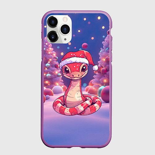 Чехол iPhone 11 Pro матовый Змея и яркие елки 2025 / 3D-Фиолетовый – фото 1