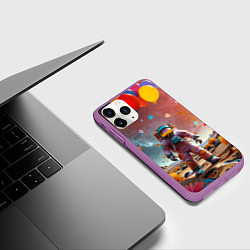Чехол iPhone 11 Pro матовый Праздничный космонавт, цвет: 3D-фиолетовый — фото 2