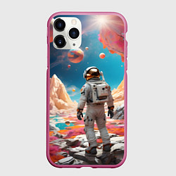 Чехол iPhone 11 Pro матовый Космонавт на розовой планете