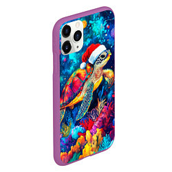 Чехол iPhone 11 Pro матовый Морская черепаха в шапке Санты, цвет: 3D-фиолетовый — фото 2