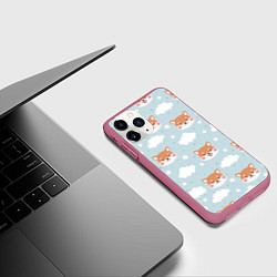 Чехол iPhone 11 Pro матовый Узор сибу ину и облака, цвет: 3D-малиновый — фото 2
