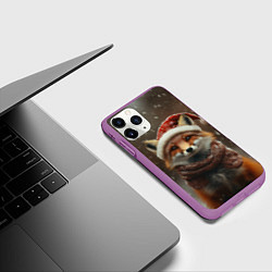 Чехол iPhone 11 Pro матовый Лисица в новогодней шапочке, цвет: 3D-фиолетовый — фото 2