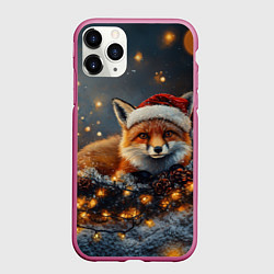 Чехол iPhone 11 Pro матовый Рыжая новогодняя лисица, цвет: 3D-малиновый