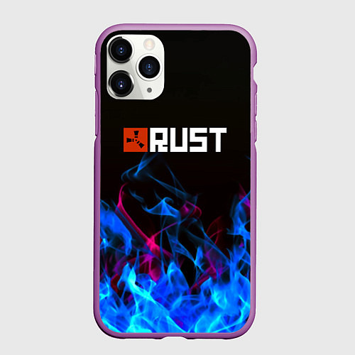 Чехол iPhone 11 Pro матовый Rust neon flame / 3D-Фиолетовый – фото 1