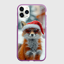 Чехол iPhone 11 Pro матовый Новогодняя лиса в очках, цвет: 3D-фиолетовый