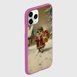 Чехол iPhone 11 Pro матовый Сова с подарками идет праздновать новый год, цвет: 3D-фиолетовый — фото 2