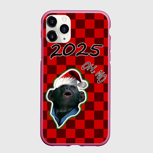 Чехол iPhone 11 Pro матовый Новогодняя обезьяна oh, no / 3D-Малиновый – фото 1