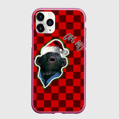 Чехол iPhone 11 Pro матовый Новогодняя oh, no обезьяна / 3D-Малиновый – фото 1