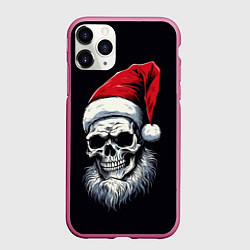 Чехол iPhone 11 Pro матовый Santa skull, цвет: 3D-малиновый