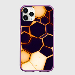 Чехол iPhone 11 Pro матовый Чёрные шестиугольники на чёрном фоне, цвет: 3D-фиолетовый