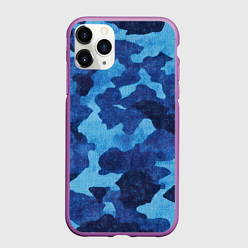 Чехол iPhone 11 Pro матовый Синий камуфляж / 3D-Фиолетовый – фото 1