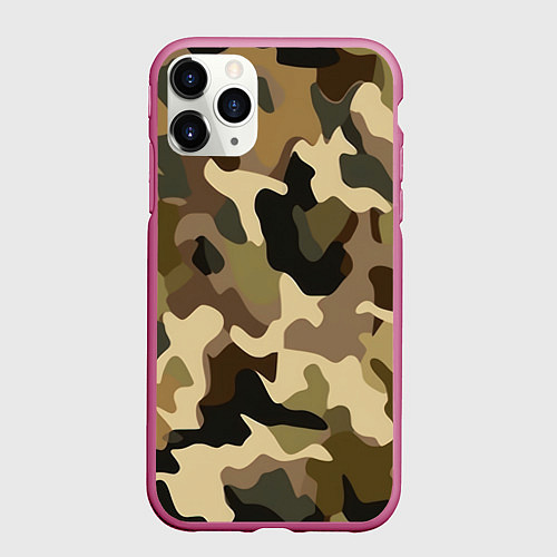 Чехол iPhone 11 Pro матовый Милитари камуфляж / 3D-Малиновый – фото 1