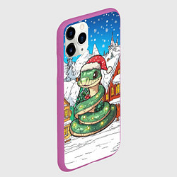 Чехол iPhone 11 Pro матовый Змея в заснеженном городе, цвет: 3D-фиолетовый — фото 2