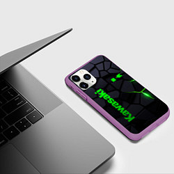 Чехол iPhone 11 Pro матовый Kawasaki - плиты с эффектом свечения, цвет: 3D-фиолетовый — фото 2