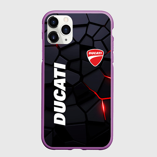 Чехол iPhone 11 Pro матовый Ducati - плиты с эффектом свечения / 3D-Фиолетовый – фото 1